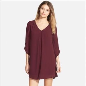Lush Maroon Long Sleeve Shift Dress